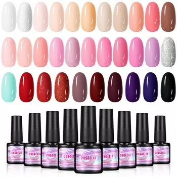 COSCELIA Набор гель-лаков для ногтей Маникюрный УФ-светодиодный гель-лак для замачивания ногтей Набор полуперманентных гелей для дизайна ногтей Набор лаковых гель-лаков