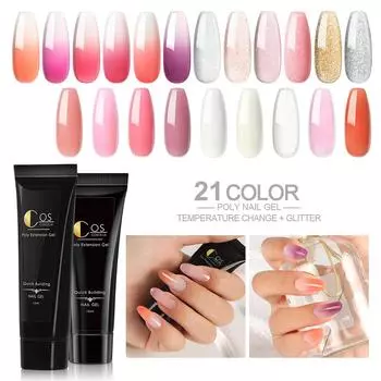COSCELIA Набор гелей для наращивания ногтей 15 мл Полигель для ногтей Быстрое наращивание температуры Наборы гелей для наращивания ногтей с изменением цвета Термальный цвет УФ-гель для дизайна ногтей