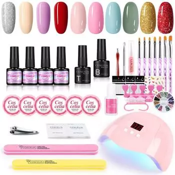 COSCELIA Набор гелей для наращивания ногтей Набор УФ-гелей Быстрое строительство 36 Вт УФ-светодиодная лампа-сушилка Полупостоянный набор гелей для замачивания