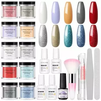 COSCELIA Набор окунающих порошков для ногтей Жидкая система для французского дизайна ногтей Хрустальный порошок для ногтей Блестящий гель для ногтей без УФ-светодиодной лампы Набор инструментов для маникюра