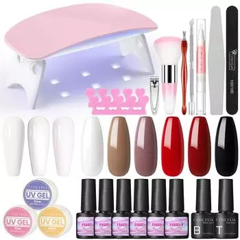 COSCELIA Набор полигелей для ногтей 6 Вт Светодиодная лампа для ногтей 3 шт. Полигель для ногтей 15 мл Кристаллический гель для ногтей abd 6 шт. Гель-лак для ногтей Инструменты для наращивания ногтей Маникюрный набор