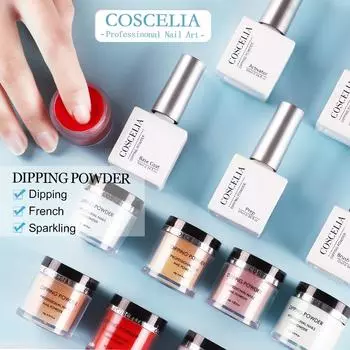 COSCELIA Nail Dipping Powder Nail Art Top Base Coat Powder Design