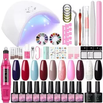 Coscelia Nail Gel Polish 8ML set 36W U V LED Lamp Electric Drill with Top and Base Coat Nail Gel Kit Quick Building Acrylic Soak Off Manicure