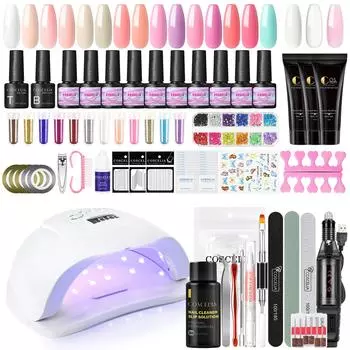 COSCELIA Полигель для наращивания с гель-лаком для ногтей Лак для ногтей 80 Вт Лампа для сушки ногтей Набор маникюрных инструментов для дизайна ногтей Набор сверл для ногтей для замачивания Набор УФ-светодиодных гелей