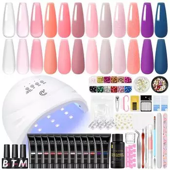 Coscelia Poly gel Set Nail Extension Kit 12Pcs Poly Extension Gel Nail Lamp with Top and Base Coat Matte Top Coat Nail Tool