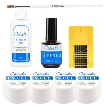 COSCELIA УФ-гель акриловый набор для дизайна ногтей прозрачный белый розовый цвет набор для наращивания маникюрных инструментов наборы