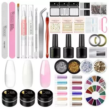 COSCELIA УФ-гель для ногтей Гель для наращивания ногтей для наращивания ногтей Матовый верхний базовый слой Стразы Маникюрные инструменты для дизайна ногтей с набором наклеек для французских ногтей