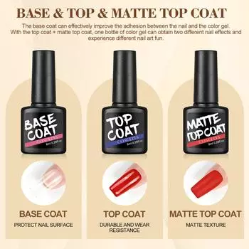 COSCELIA Верхнее базовое покрытие и матовое верхнее покрытие Маникюр Функциональный гель-лак для ногтей Soak Off UV LED Гель-лак для ногтей Верхнее покрытие Праймер Яркий лак для дизайна ногтей