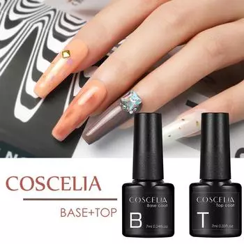 COSCELIA Верхнее покрытие Базовое покрытие Нужен УФ-светодиодный гель для отверждения закаленного верхнего укрепляющего геля Резина для лака для ногтей Гель-лак Лак Основа для маникюра Набор