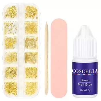 COSCELIA Заклепка для ногтей со стразами и пилочкой для ногтей Деревянная палочка с клеем для ногтей 3G Набор маникюрных инструментов с сильной адгезией для украшения дизайна ногтей Набор аксессуаров