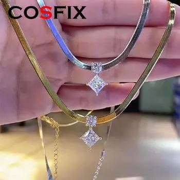 COSFIX 925 Серебряный Желтое Золото Женский Бриллиантовый Муассанит Подвеска Для Женщин Роскошное Ожерелье Принцесса Муассанит белый