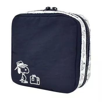 Cosmetic Large Accessory Cosmetic Cute Character Navy [Snoopy] Pouch, Capacity, Square, Holder, Pouch, Organizing, Ladies, Commuting, School, Travel,