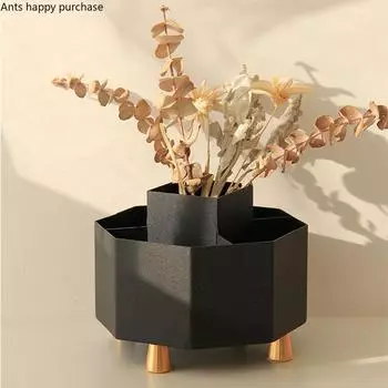 Cosmetic Tool Storage Bottle Wrought Iron Storage Tank Octagonal Cosmetic Storage Box Multifunctional Organizer Pen Holder серый