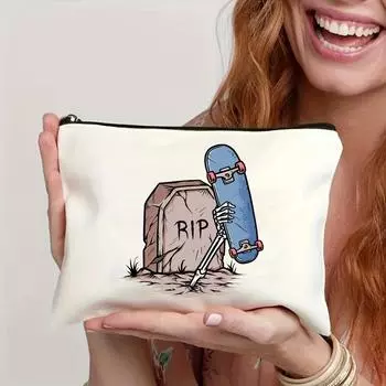 Cosmetic zipper bag creative pencil storage bag printed canvas storage bag бежевый