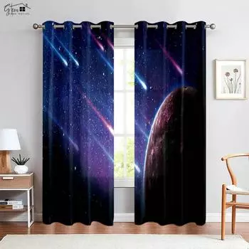 Cosmic Starry Sky Curtains Milky Way Meteor Starry Sky Sunset Dreamy Colorful Bedroom Living Room Children s Room Curtains 2PCS W100xH130(CM) folio&Grommet Top