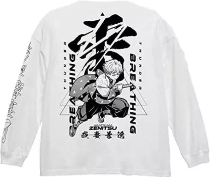 Cospa Demon Kimetsu no Yaiba Zenitsu Agatsuma БЕЛАЯ футболка Slayer с длинными рукавами и большим силуэтом размера L белый