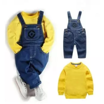 Cosplay Character Kids Setup Yellow Sweatshirt Long Sleeve Clothes Spring Autumn Winter 2 Piece Set Overalls Long Sleeve Easy Coordination Halloween