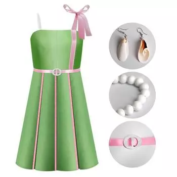 Cosplay Costume Barbie Green Dress Halloween Party Prop Gifts Bracelet Earrings S