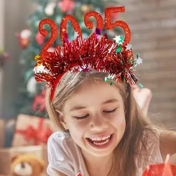 Обруч для волос с блестками для косплея 2025, декор в виде цифр, новогодняя повязка на голову, высокоэластичная дизайнерская повязка для волос, украшение для рождественской вечеринки красный
