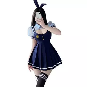 Cosplay Police Sexy Indigo Cute Transparent Top Bunny Girl Police Cosplay Police Policewoman Bunny Rabbit Ear Headband Temptation Person Women