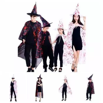 Cosplay Props Witch Cloak Hat Set Blood Printed Horror Cape Halloween Blood Costume Ghost Festival M белый