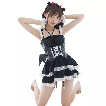Cosplay Sexy Erotic Succubus Extreme Lingerie Black White Enamel Little Devil Cosplay Temptation One Piece Costume Adult Underwear Set One Size Fits