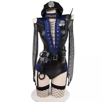 Cosplay Sexy Police Female Police Underwear Costume Cute Navy Style Uniform Bondage Bodycon High Leg Costume Disguise Mini Ladies One Size Fits Most