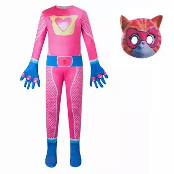 Cosplay Super Kitties Costumes Anime Jumpsuit Headwear Set Performance Stage 100
