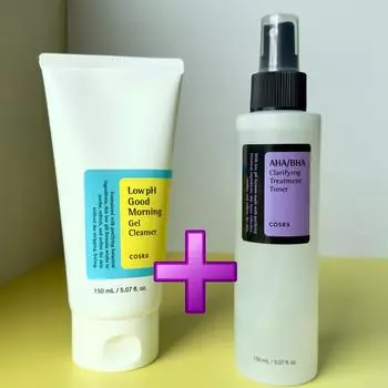COSRX Очищающий гель Good Morning с низким уровнем pH 150 мл + осветляющий лечебный тоник с AHA/BHA 150 мл
