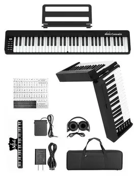 Cossain Electronic Piano 61 Keys Foldable Beginner Set Wireless MIDI Compatible Electronic Piano Practice BX-18 (Compact, Black)
