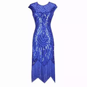 Costume Flapper New Great Gatsby Party Fancy Prom Evening Dress Cocktail Blue,2XL