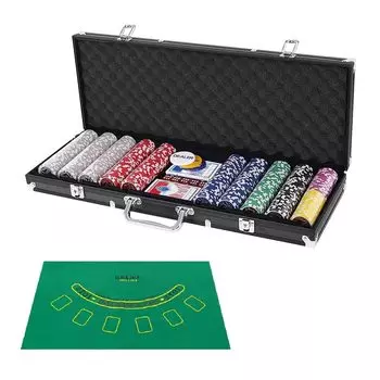 COSTWAY Poker Set 500 фишек пронумерованных с ковриком фишки для покера фишки казино фишки казино игры черный футляр чёрный