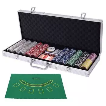 COSTWAY Poker Set 500 фишек пронумерованных с ковриком фишки для покера фишки казино фишки казино игра серебряный футляр серебряный