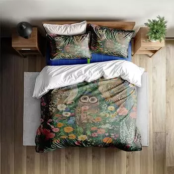 Cottage Yard Owl Garden Duvet Cover Set EU Single Double King US Twin Full Queen Size Bed Linen Set 140x210cm