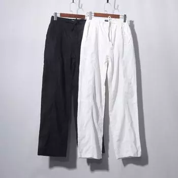 Cotton and Linen Back Elastic Drawstring Straight High Waist Loose Pants Black 2X