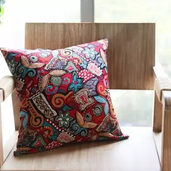 Cotton and Linen Ethnic Style Southeast Asia Couch Pillow European American Internet-Popular Homestay Model Room Pillow Cushion Fabric Red Dream Pillowcase 30*45cm without pillow core