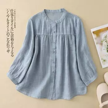 Cotton and Linen Shirt Thin Top Loose and Slimming Three-quarter Sleeve Solid Color Cardigan L серый