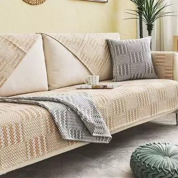 Cotton and Linen Sofa Cushion All Year Round Neutral Non-Slip Mat Cover Nordic Simple Coarse Cloth Fabric Woven Linen Cover Towel Sugar-Mi Camel 45*45 without core