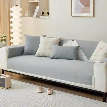 Cotton and Linen Woven Embroidered Sofa Cushion, Universal Sofa Cushion Cover for All Seasons, Non-slip Backrest Cover, Modern Light Luxury Cushion 70*70cm