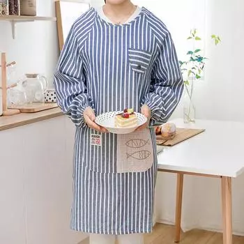 Фартук из хлопка для дома, кухни, комбинезоны с длинными рукавами, грязеотталкивающие, для взрослых женщин, рабочее пальто, защитная одежда для готовки, рабочий комбинезон