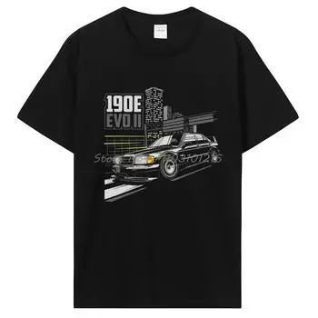 cotton Automotive Merch 190E Creative T-shirt EVO O-Neck Pure Cotton Tshirt Casual Cotton Fitness T Shirt Men s Clothing Oversized Tops S чёрный