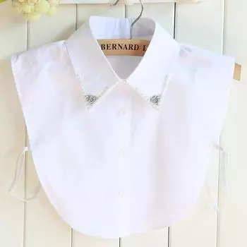Cotton Beaded Fake Collar Shirt Collar, Fashionable Versatile White Pointed Collar Shirt Collar Recruitment Agent