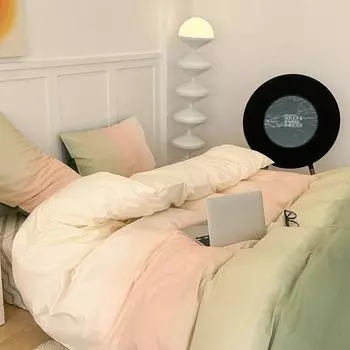 Cotton bed four-piece set of pure cotton bedding girl heart gradual change quilt cover dormitory bed single 3-piece set 1.2m bed