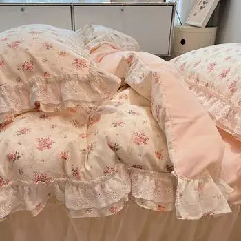 Cotton Bedding Four-piece Set Lace Quilt Cover Bed Sheet Pillowcase 1.2m bed