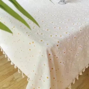 Cotton Blend Tablecloth Beige Floral Printed Washable Farmhouse Table Cover for Wedding Party Living Room Baby Shower Decoration 90X90cm