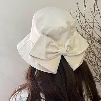 Cotton Bow Bucket Hat Sunshade UV Protection Sun Hat Simple Wide Brim Cap Travel чёрный