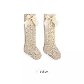 Cotton Bow Long Sock Breathable Boneless Baby Socks New Hollow Out Socken for 0-3 Years Old M жёлтый
