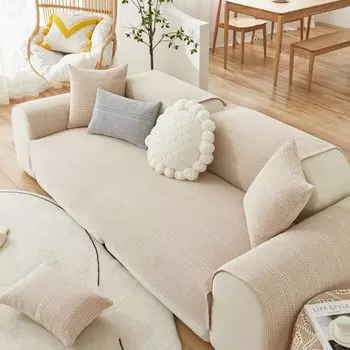 Cotton Braided Fabric Sofa Cushion Thickened Non Slip Nordic Simple Machine Washable Cream Style Sofa Cover Sofa Towel Milk tea 45 45cm pillow does not contain core