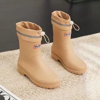 Cotton bundle rain shoes women s medium tube water shoes four seasons outside work shoes car wash waterproof, non-slip and wear-resistant 36