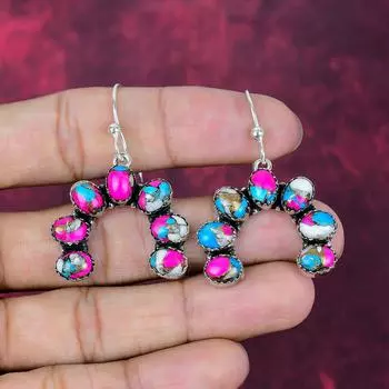 Cotton Candy Turquoise Handmade Gemstone Earrings, 925 Solid Sterling Silver Earrings Antique Jewelry, Gift for Introverted 1.85 Inches